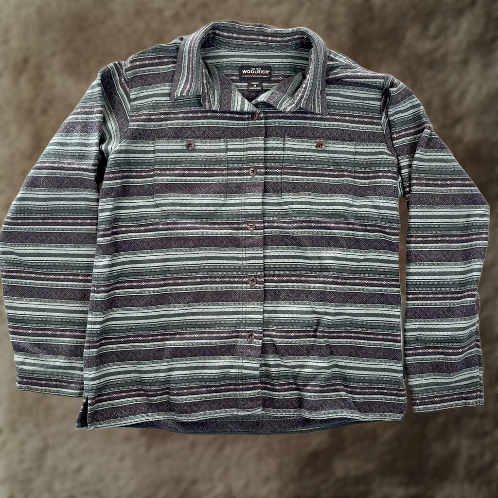 Vintage Woolrich Shirt Womens Medium Gray Stripe Flannel Button Front Long Sleeve Casual Size M / US 6-8 / IT 42-44 - 1 Thumbnail