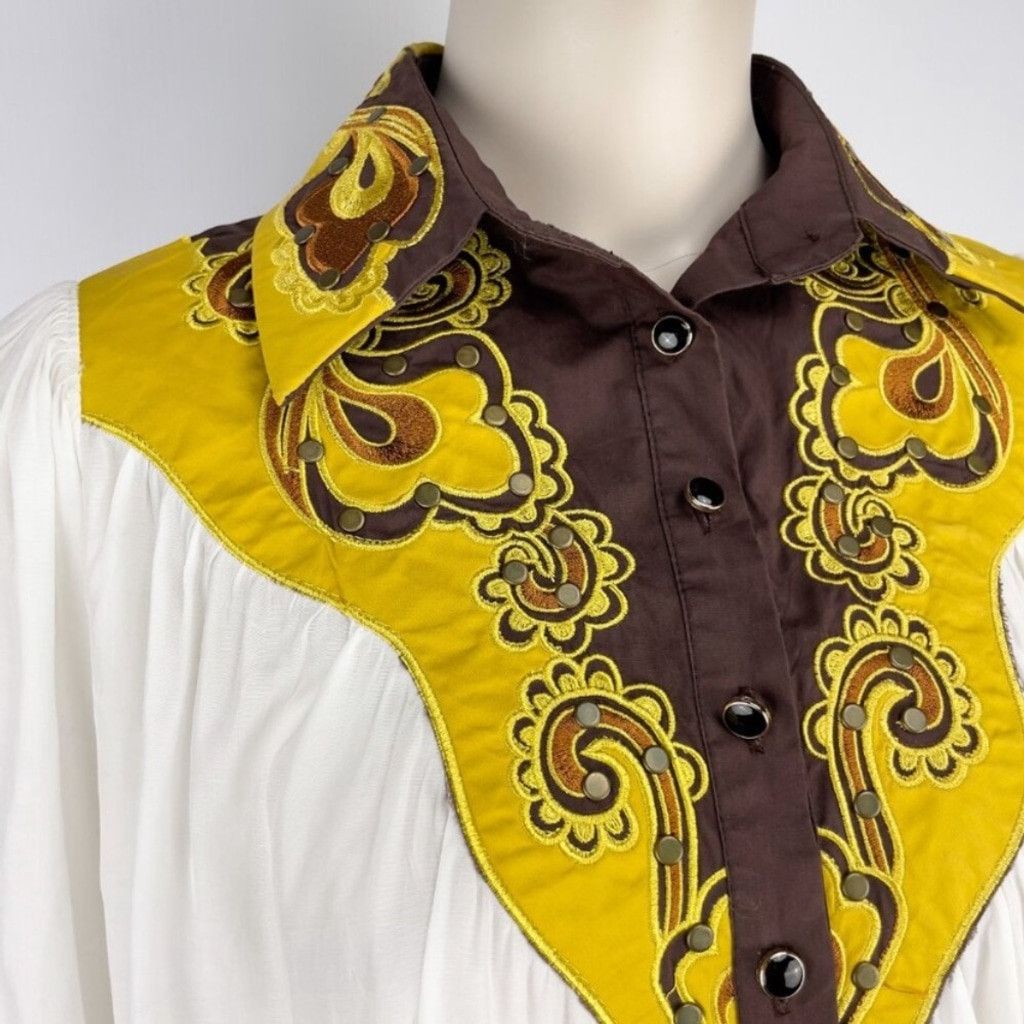 Other BEULAH Bohemian Shirt Blouse White Yellow Brown Luxury Top S Size S / US 4 / IT 40 - 4 Thumbnail