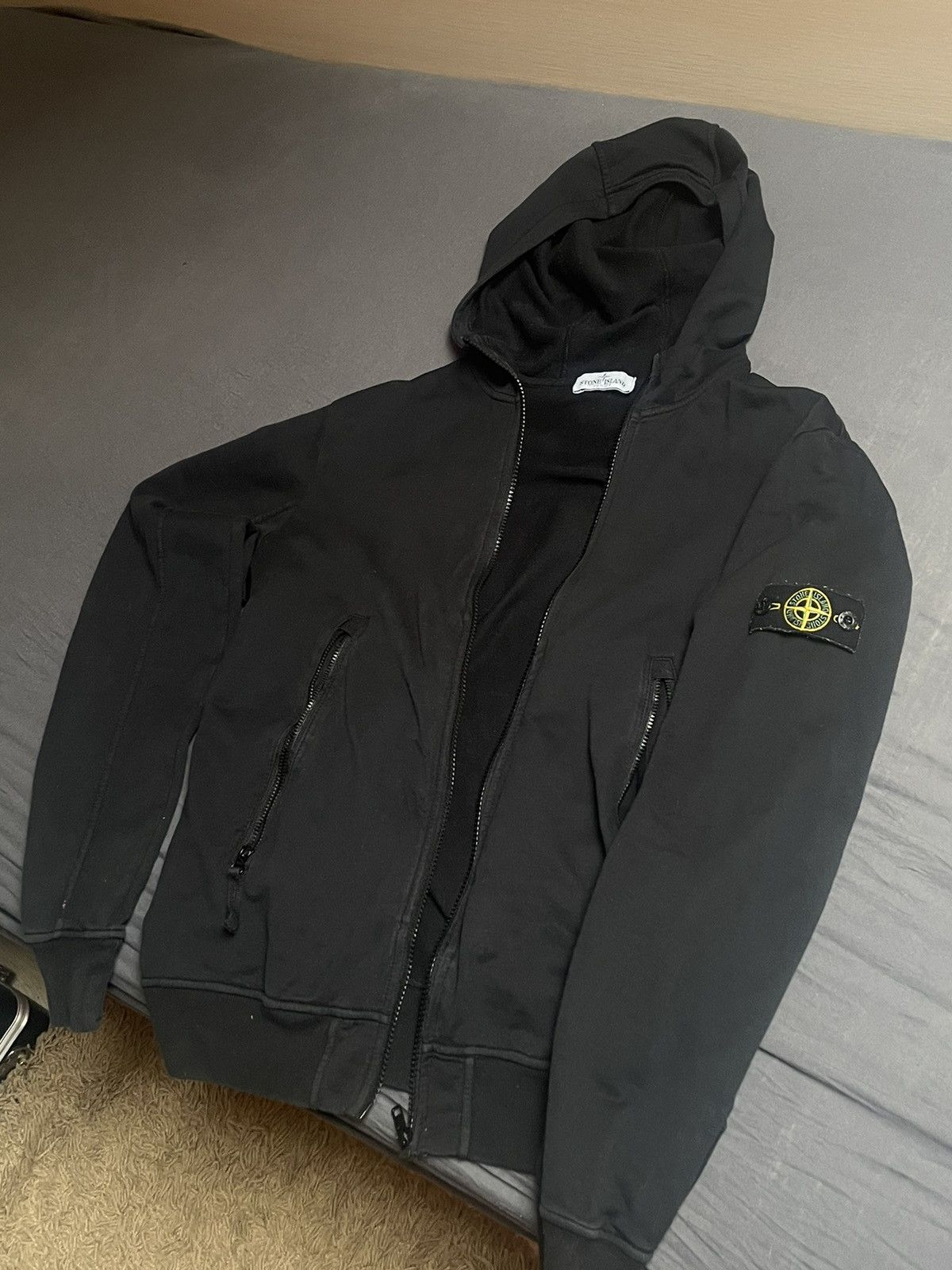 Image of Stone Island Junior Zip Hoodie in Black, Men's (Size Small)