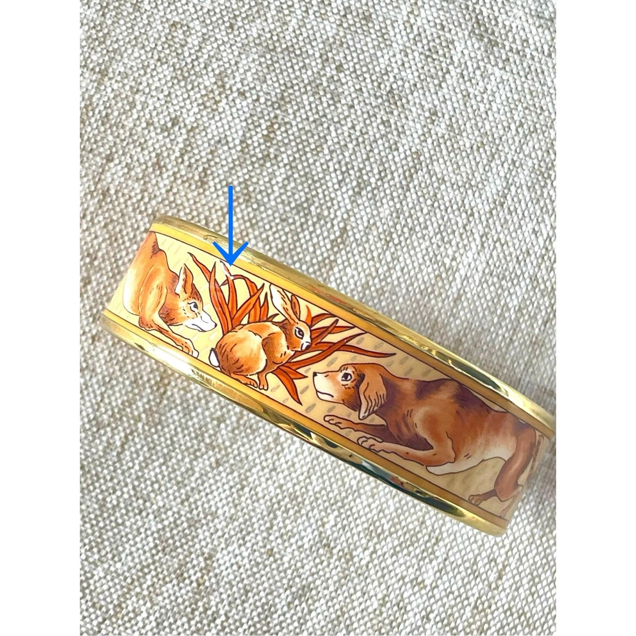 Hermes Vintage HERMES gold and brown tone enamel bangle, rabbit dog Size ONE SIZE - 5 Thumbnail