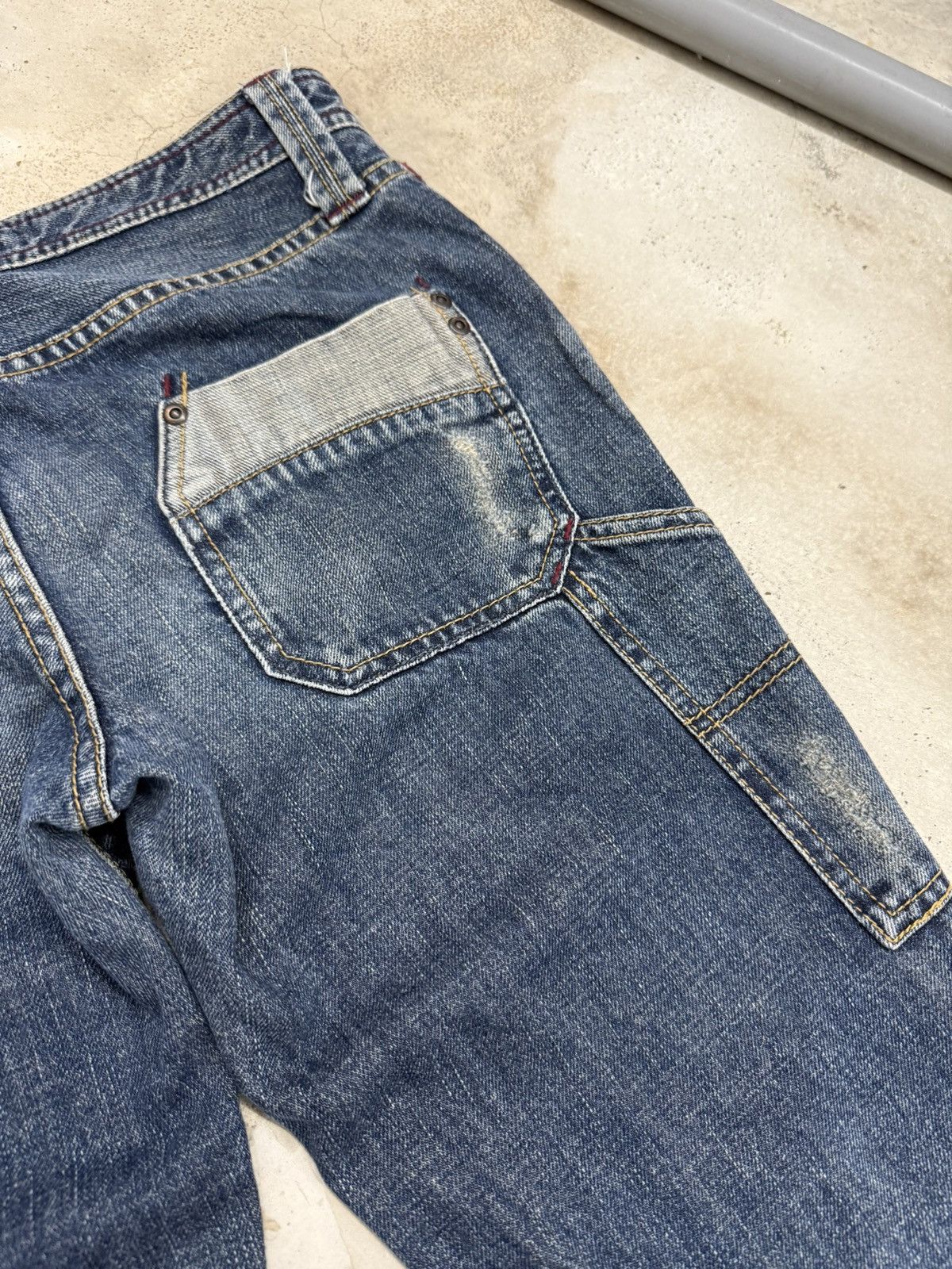 Japanese Brand Back Number Flare Carpenter Whisker Denim Pants Size US 31 - 17 Thumbnail