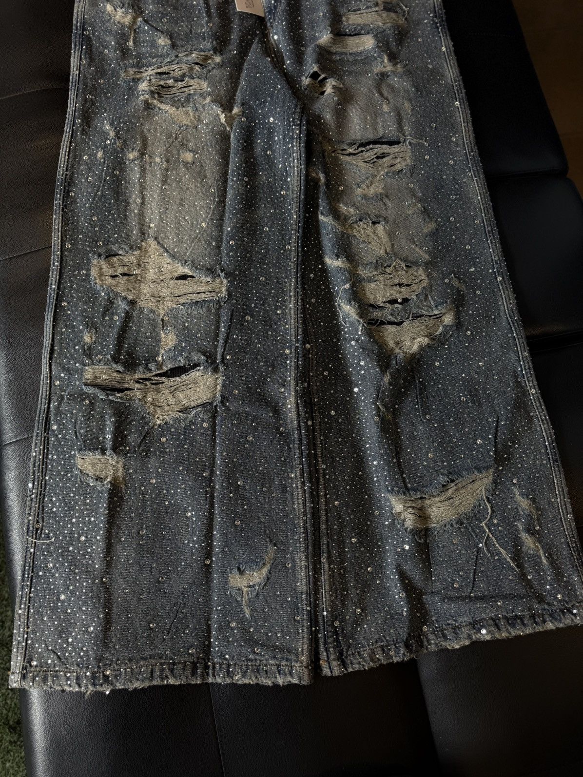 Vale Valley Stone Crystal Rhinestone Baggy Blue Jeans Size 38 Size US 38 / EU 54 - 3 Thumbnail