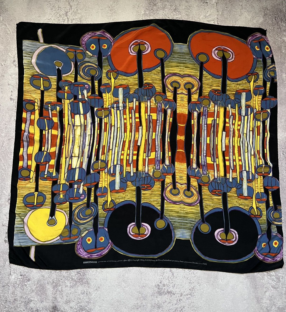HUNDERTWASSER Silk Scarf – Rare Vintage Art Print 1990