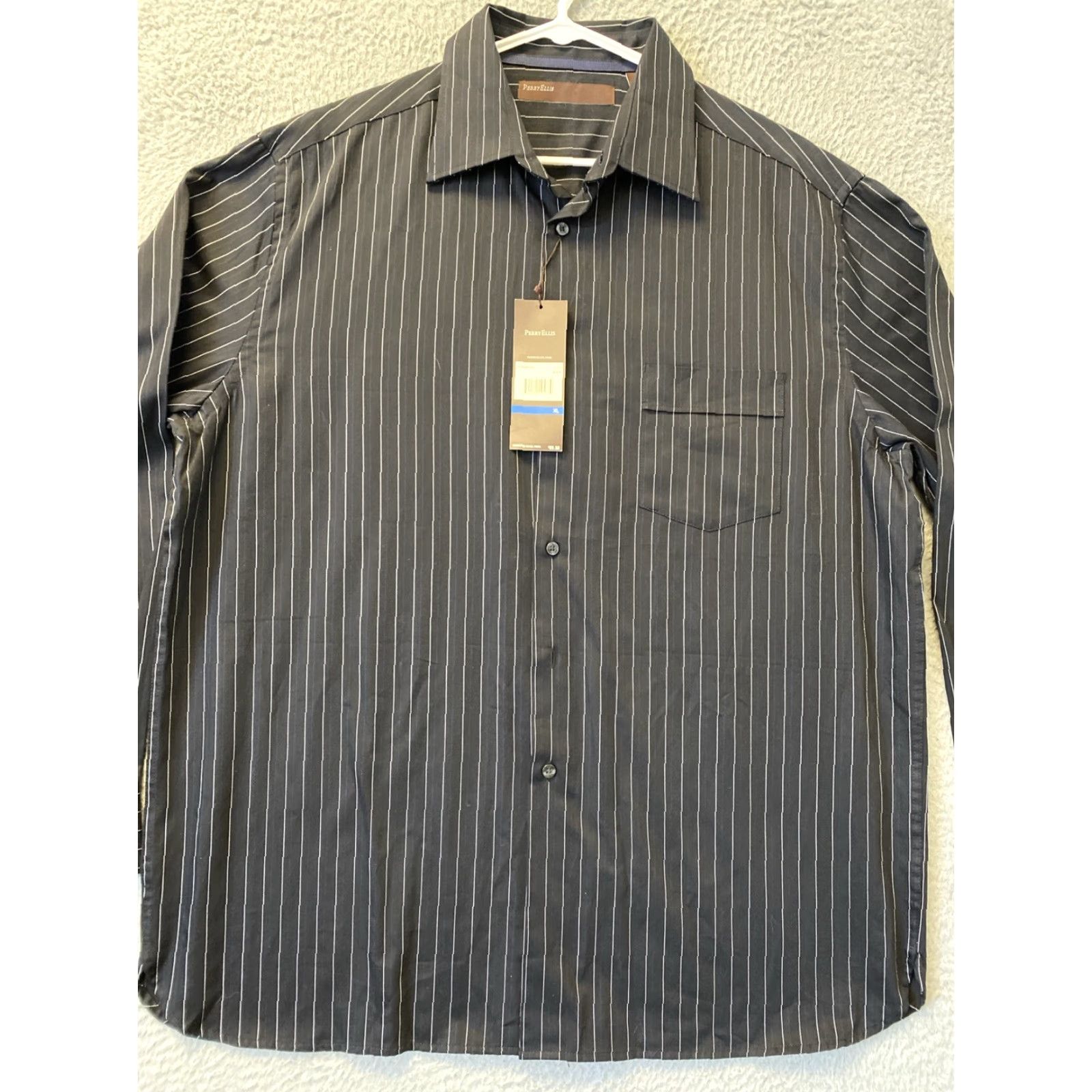Perry Ellis VINTAGE Perry Ellis Shirt Men XL Long Sleeve Dress Shirt Casual Formal Button-Down Striped Black Size US XL / EU 56 / 4 - 2 Thumbnail