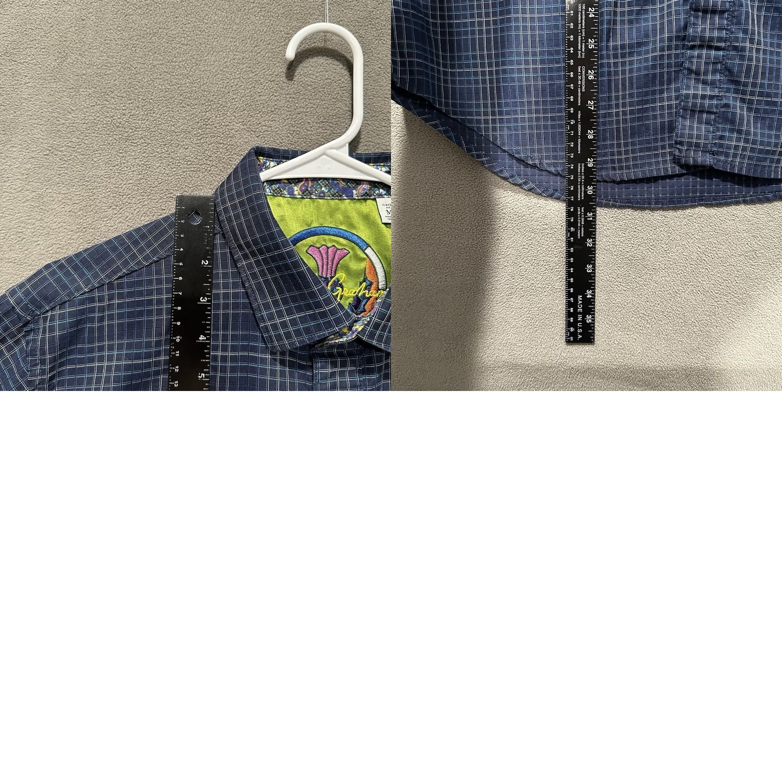 Robert Graham Robert Graham Shirt Mens Medium Blue Plaid Flip Cuff Classic Fit Contrast Trim Size US M / EU 48-50 / 2 - 8 Thumbnail