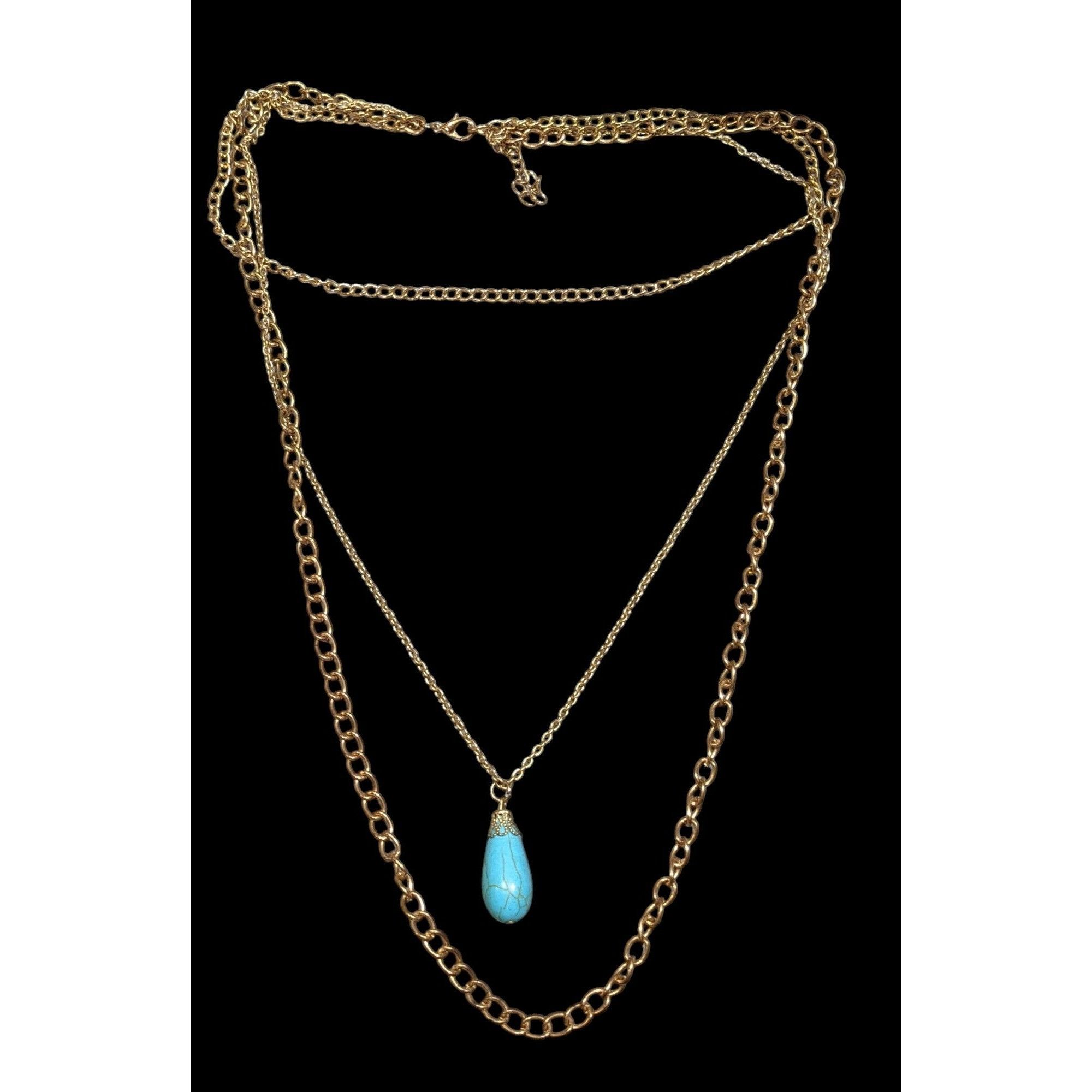 Other Bohemian Multilayer Faux Turquoise Gold Tone Chain Necklace Size ONE SIZE - 1 Thumbnail