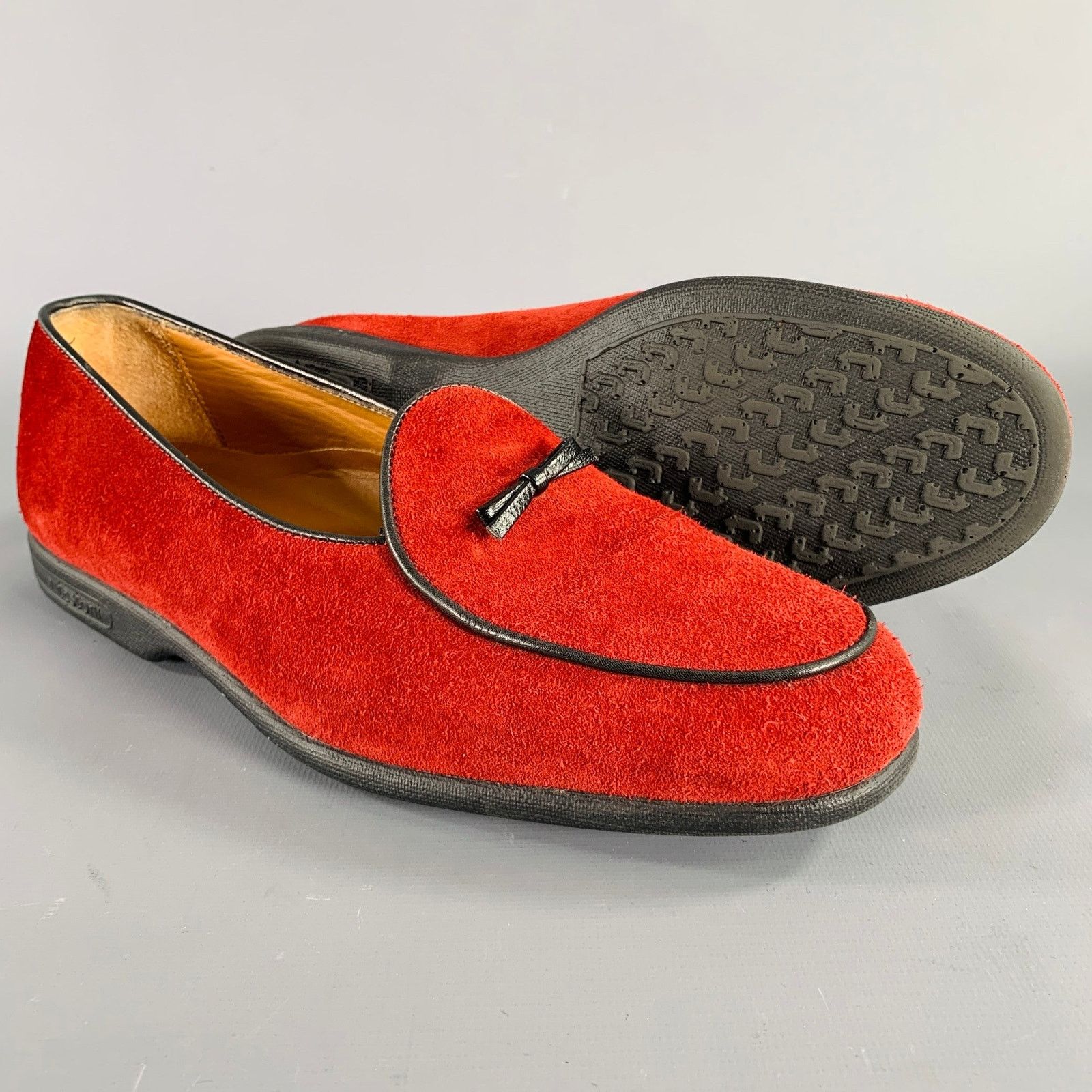 Testoni 8 Burgundy Black Contrast Trim Suede Slip On Loafers Size US 8 / EU 41 - 5 Thumbnail