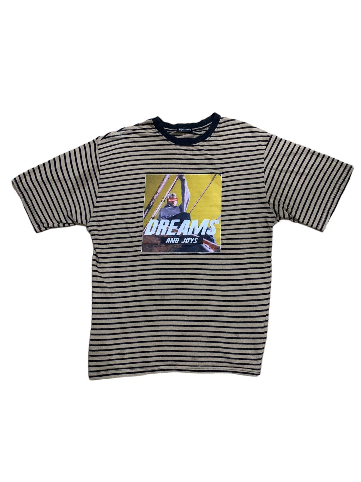 image of Hype x Hypebeast Japanese Plymtone Dream And Joys Print Streetwear Tshirt in Yellow Stripe (Size La