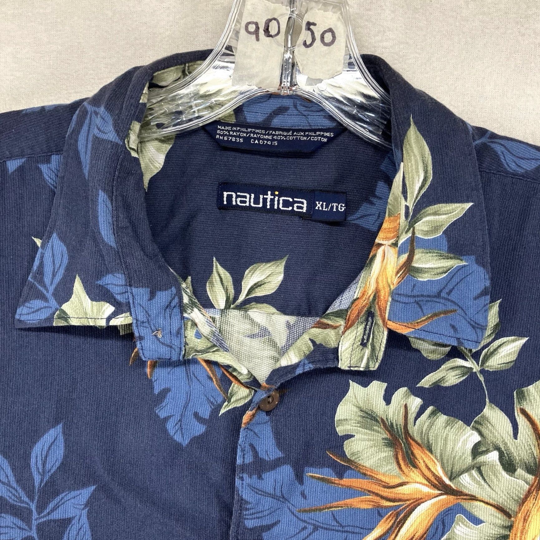 Nautica Nautica Floral Button-Up Shirt Mens XL Blue Short Sleeve Casual Cotton Blend Size US XL / EU 56 / 4 - 4 Thumbnail