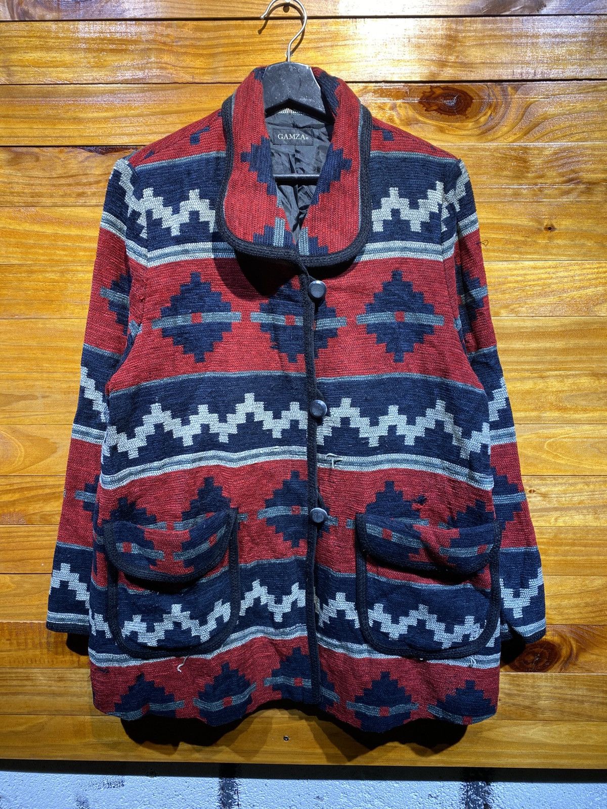 Japanese Brand Vintage GAMZA Southwestern Knit Jacket Geometric Pattern Size M / US 6-8 / IT 42-44 - 3 Thumbnail