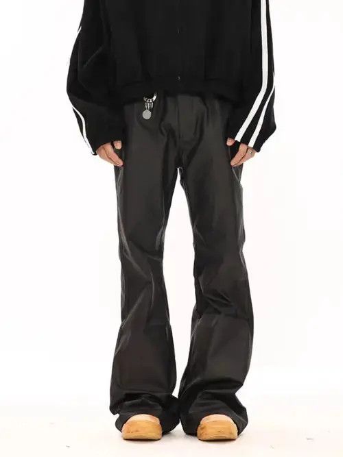 Retro stacked glossy bootcut wax pants