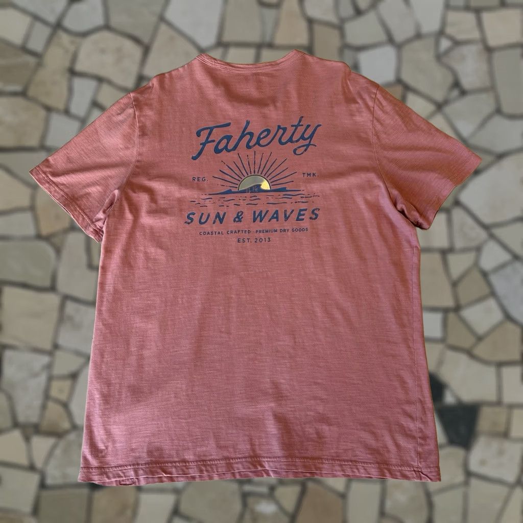 Faherty Faherty Sun & Waves Sunwashed Slub Cotton Tee Short Sleeve Men’s XL Size US 31 - 1 Thumbnail
