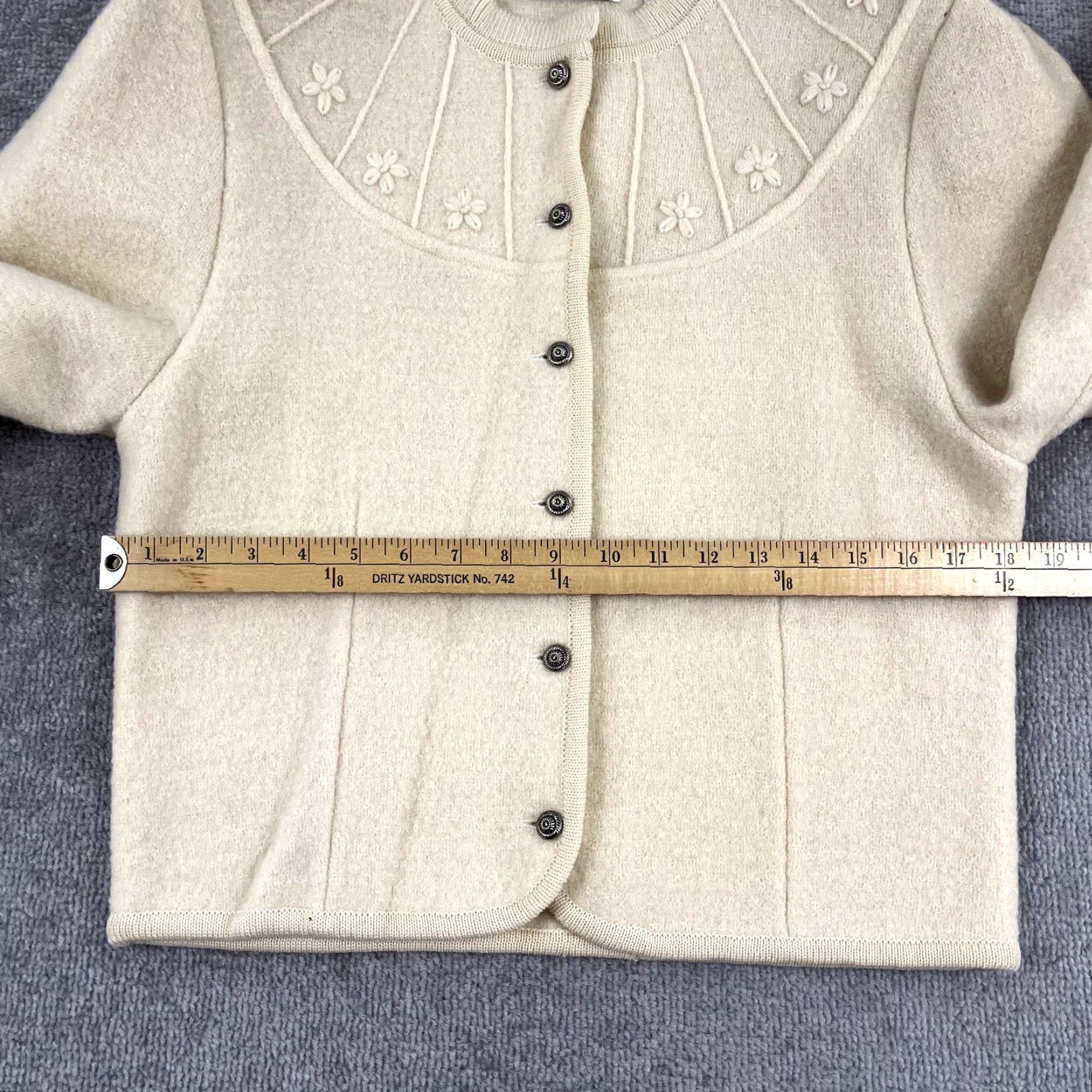Vintage Carroll Reed Women's Cardigan Sweater Size 14 Brown 100% Wool Floral Stitch Lightweight Casual Size XL / US 12-14 / IT 48-50 - 6 Thumbnail