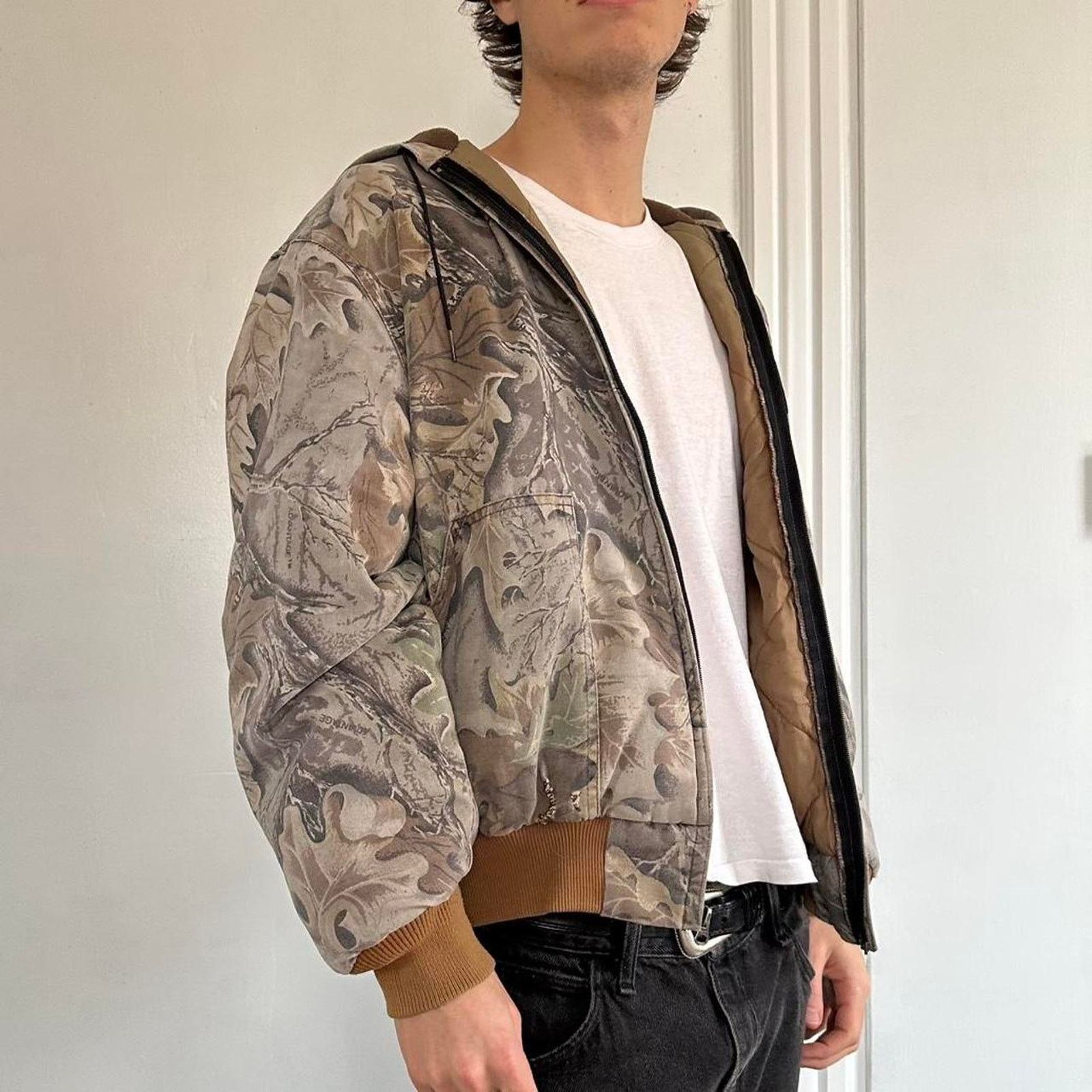 Vintage Vintage 90s Faded Camo Cotton Zip Up Hooded Work Jacket Size US M / EU 48-50 / 2 - 6 Thumbnail