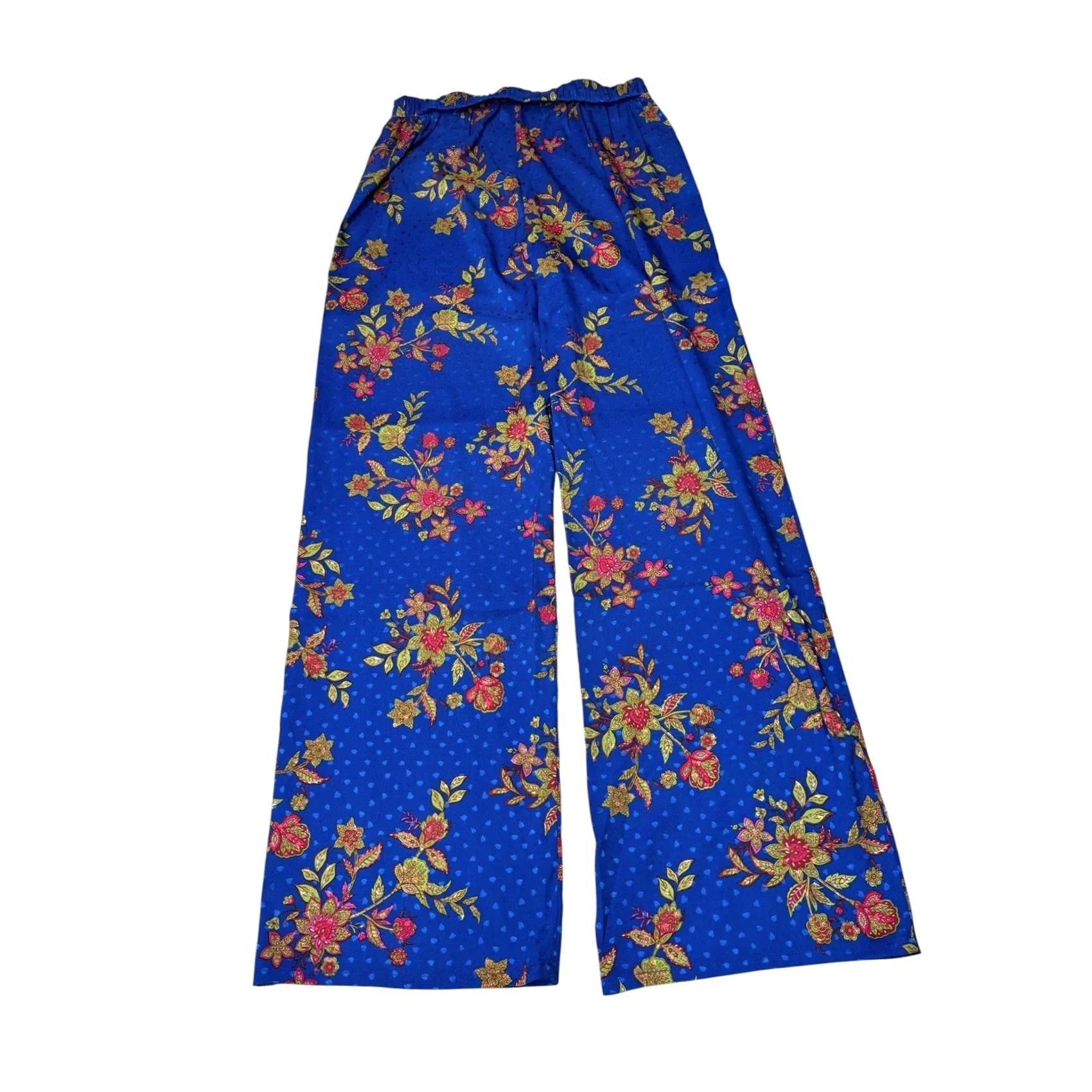 Sugar Sugar Lips Blue Floral Strawberry Wide Leg High Waist Pants Womens S White L31 S Multicolor Floral 90s? Size 28" / US 6 / IT 42 - 4 Thumbnail