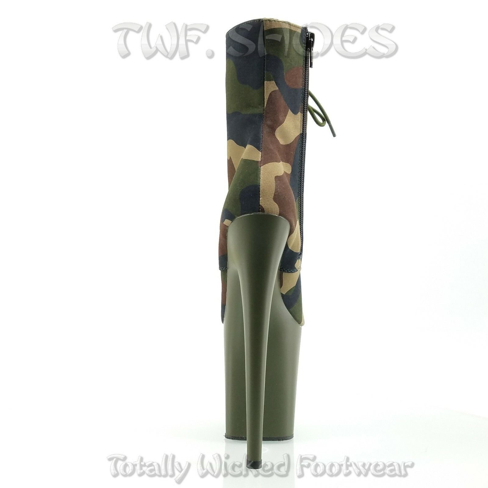 Other Flamingo 1020 Green Camo Olive Platform 8" High Heel Lace Up Size US 8 / IT 38 - 3 Thumbnail