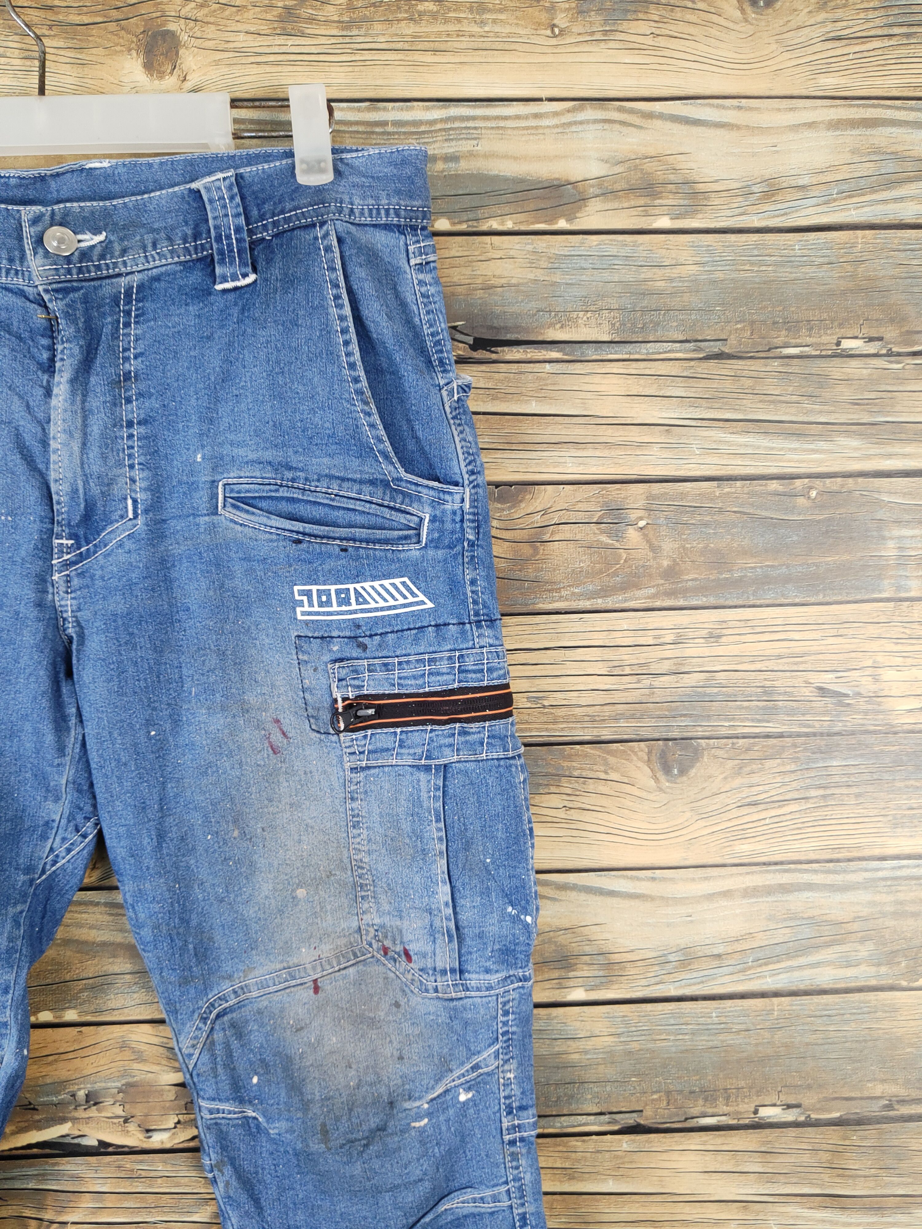 Japanese Brand Tora Blue Distressed Ripped multipocket denim Jeans #W1963 Size US 32 / EU 48 - 6 Thumbnail