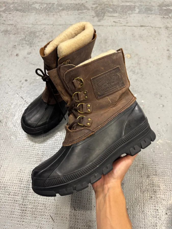 Polo Ralph Lauren 1990s Ralph Lauren Black & Brown Leather Ankle Boots Size US 11 / EU 44 - 1 Thumbnail