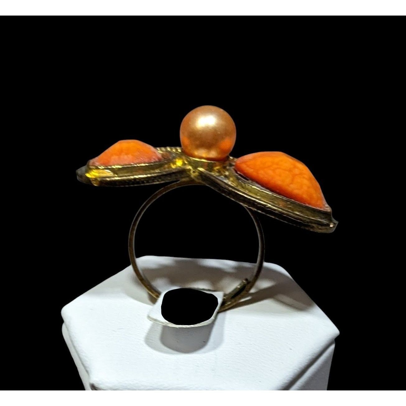 Other Steampunk Heart Shaped Orange And Gold Tone Adjustable Ring Size ONE SIZE - 4 Thumbnail