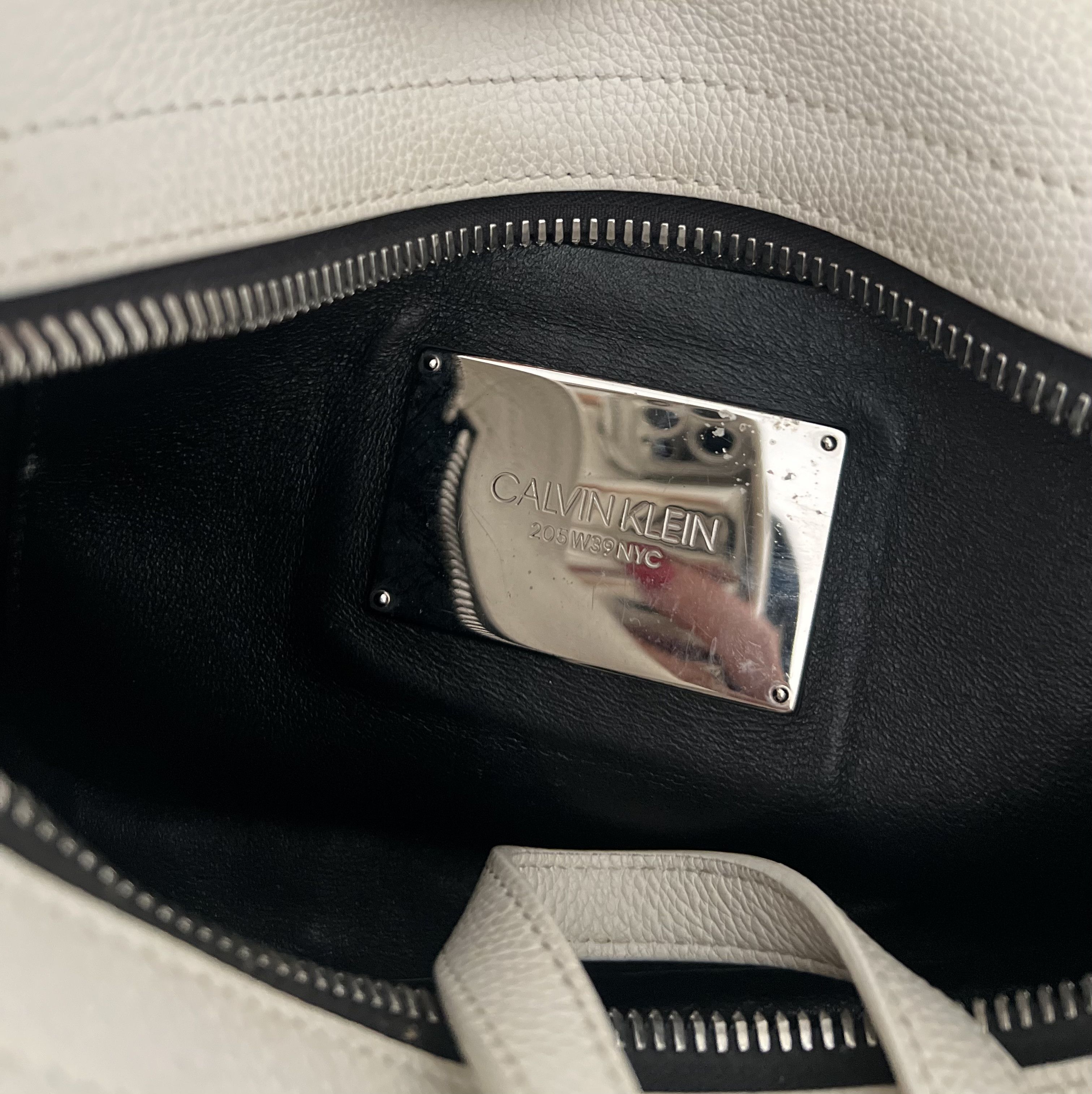 Raf Simons, Medium White Pebbled Handbag w/Strap