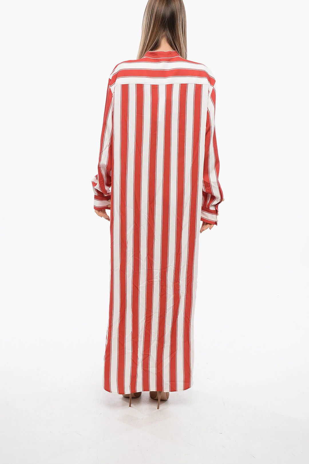 Balmain og1mm0326 Striped Shirt Dress in Red/White Size S / US 4 / IT 40 - 2 Thumbnail