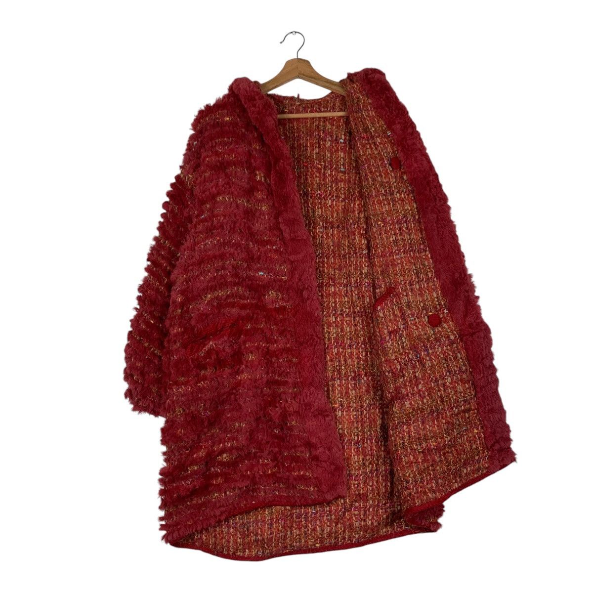 Vintage Reversible Fur & Tweed Hooded Overcoat #1376-C62 Size L / US 10 / IT 46 - 10 Thumbnail