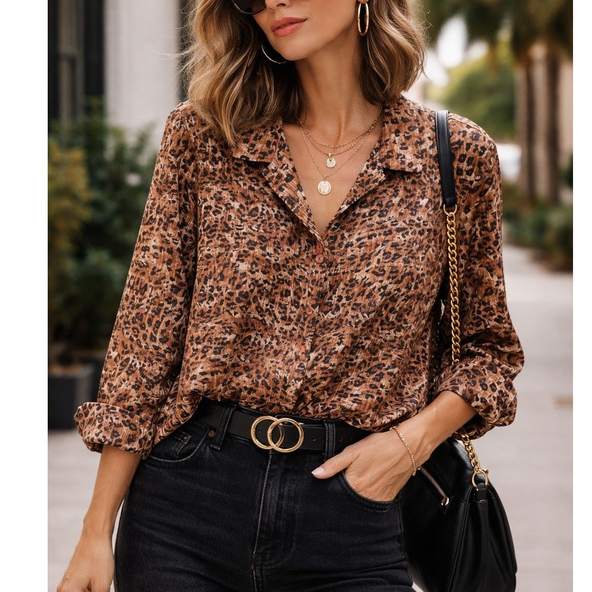 Vintage Patchington Vintage Leopard Print Blouse Brown Black L Size L / US 10 / IT 46 - 1 Thumbnail