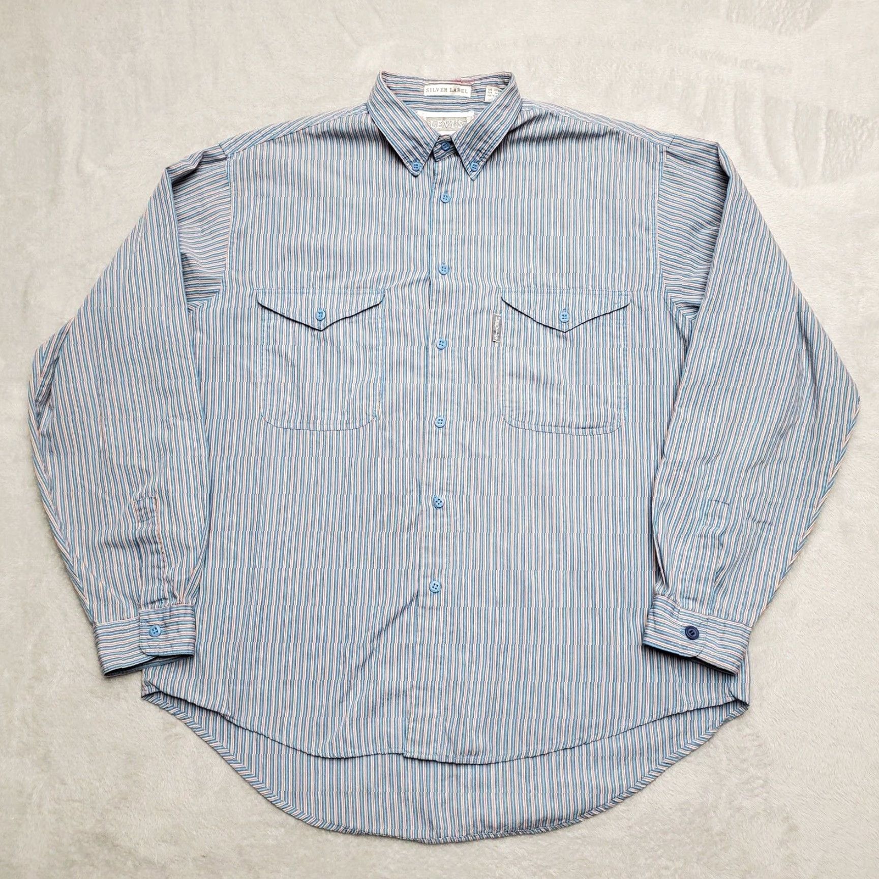 Levi's VINTAGE Levis Silver Label Shirt Mens L Blue Striped Big E Tab Long Sleeve Button-Up Casual Mens Size US L / EU 52-54 / 3 - 2 Thumbnail