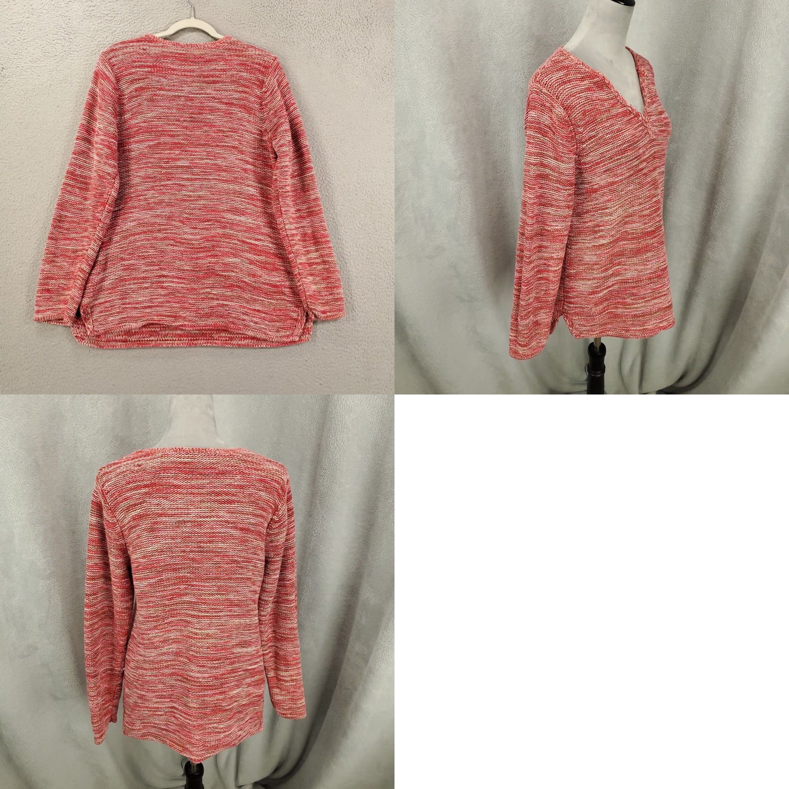 J. Jill J Jill Sweater Medium Red Pink Heathered Knit Long Sleeve V Neck Pullover Size M / US 6-8 / IT 42-44 - 8 Thumbnail