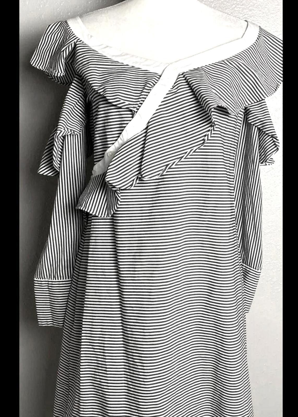 Designer Off-Shoulder Striped Ruffle Dress By Laundry size 12 Size XL / US 12-14 / IT 48-50 - 8 Thumbnail