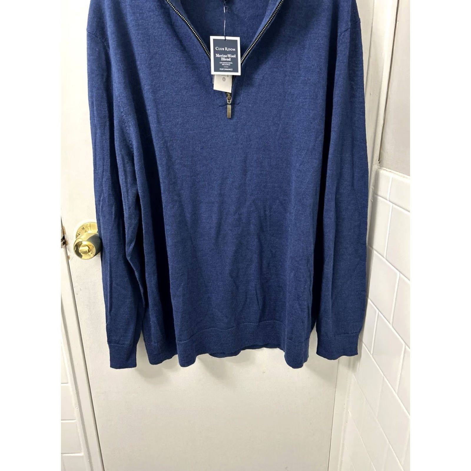 Club Room Club Room 2XL Blue Merino Wool Blend Knit Sweater Long Sleeve Mock Neck Full Zip NWT Mens Size US XXL / EU 58 / 5 - 3 Thumbnail