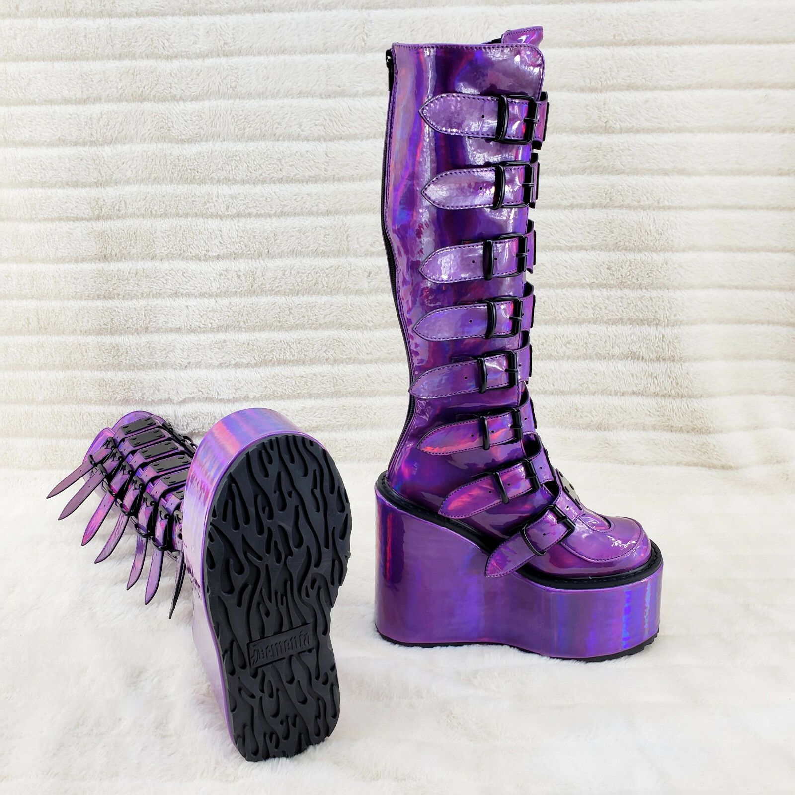 Demonia Cult DEMONIA Swing 815 Purple hologram Goth Punk Knee Boot 5.5" P Size US 7 / IT 37 - 3 Thumbnail