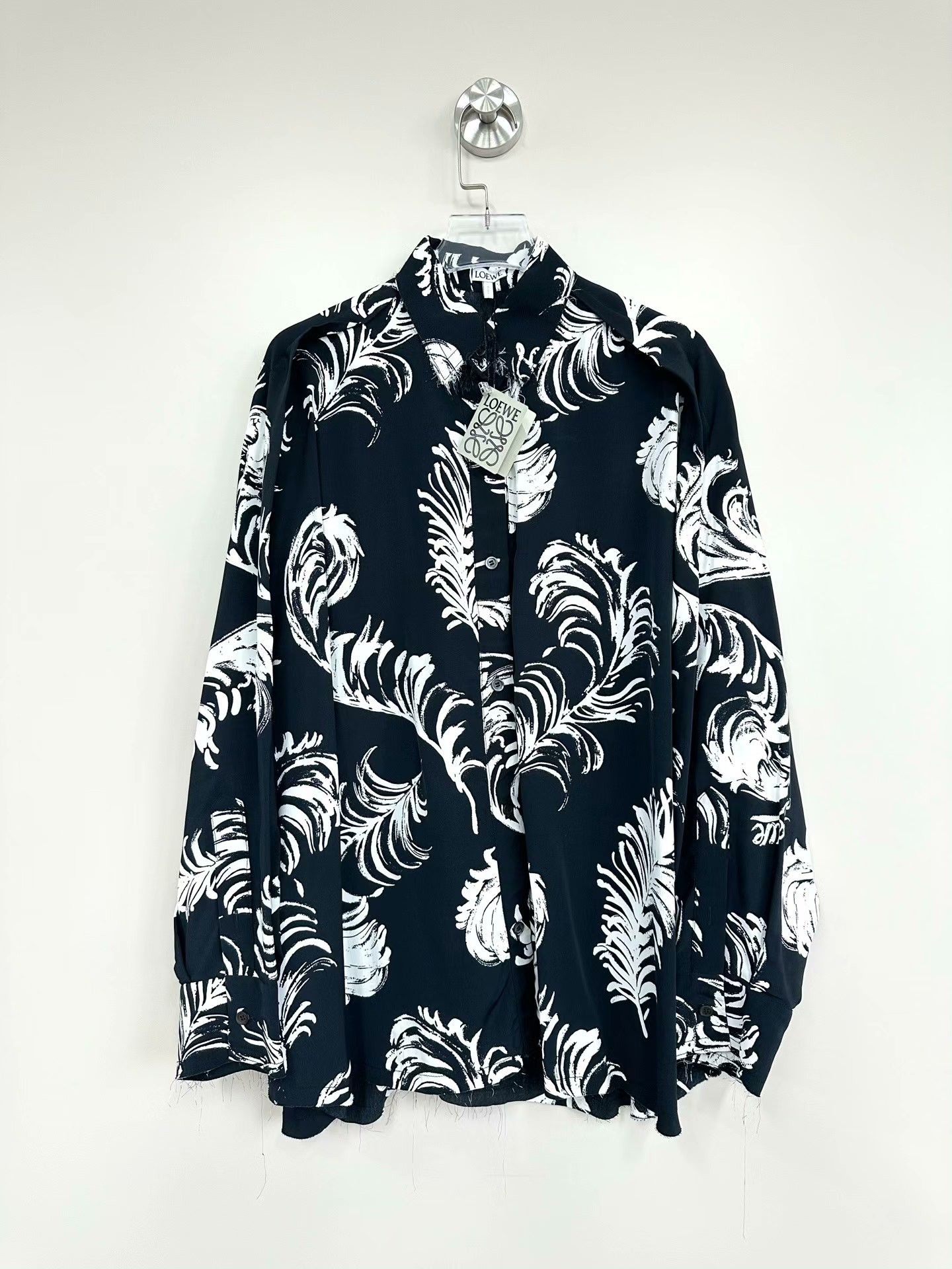 Loewe Loewe Black Floral Print Silk Shirt Size S / US 4 / IT 40 - 1 Thumbnail