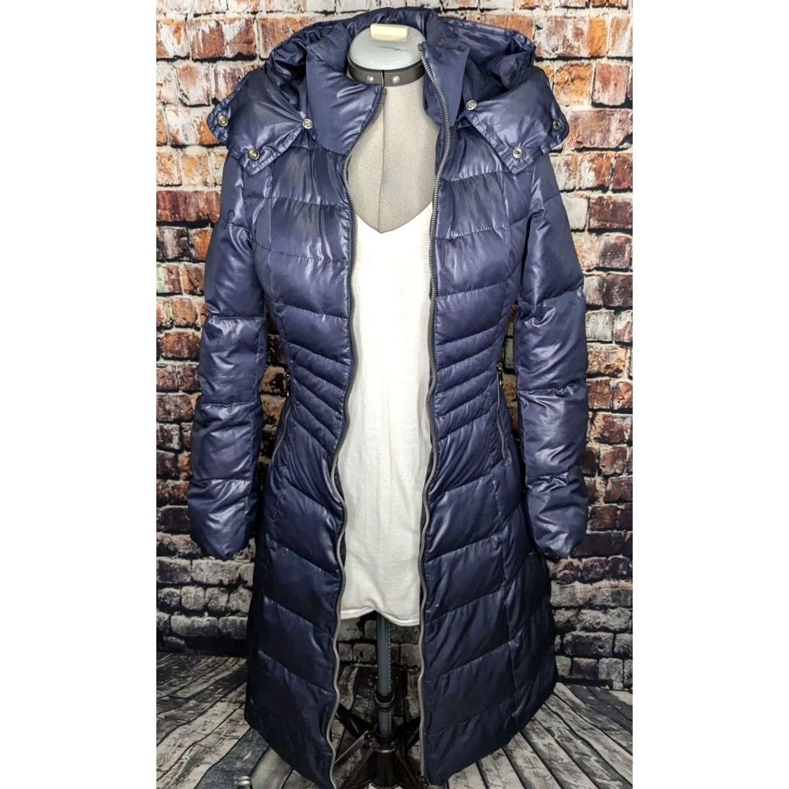 Schott SCHOTT NYC PUFFER JACKET COAT DOWN LONG HOODED WOMENS SMALL BLUE WINTER Size S / US 4 / IT 40 - 7 Thumbnail