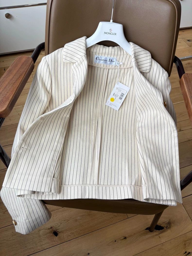 Dior Dior Cotton and mulberry silk white striped suit Size S / US 4 / IT 40 - 6 Thumbnail