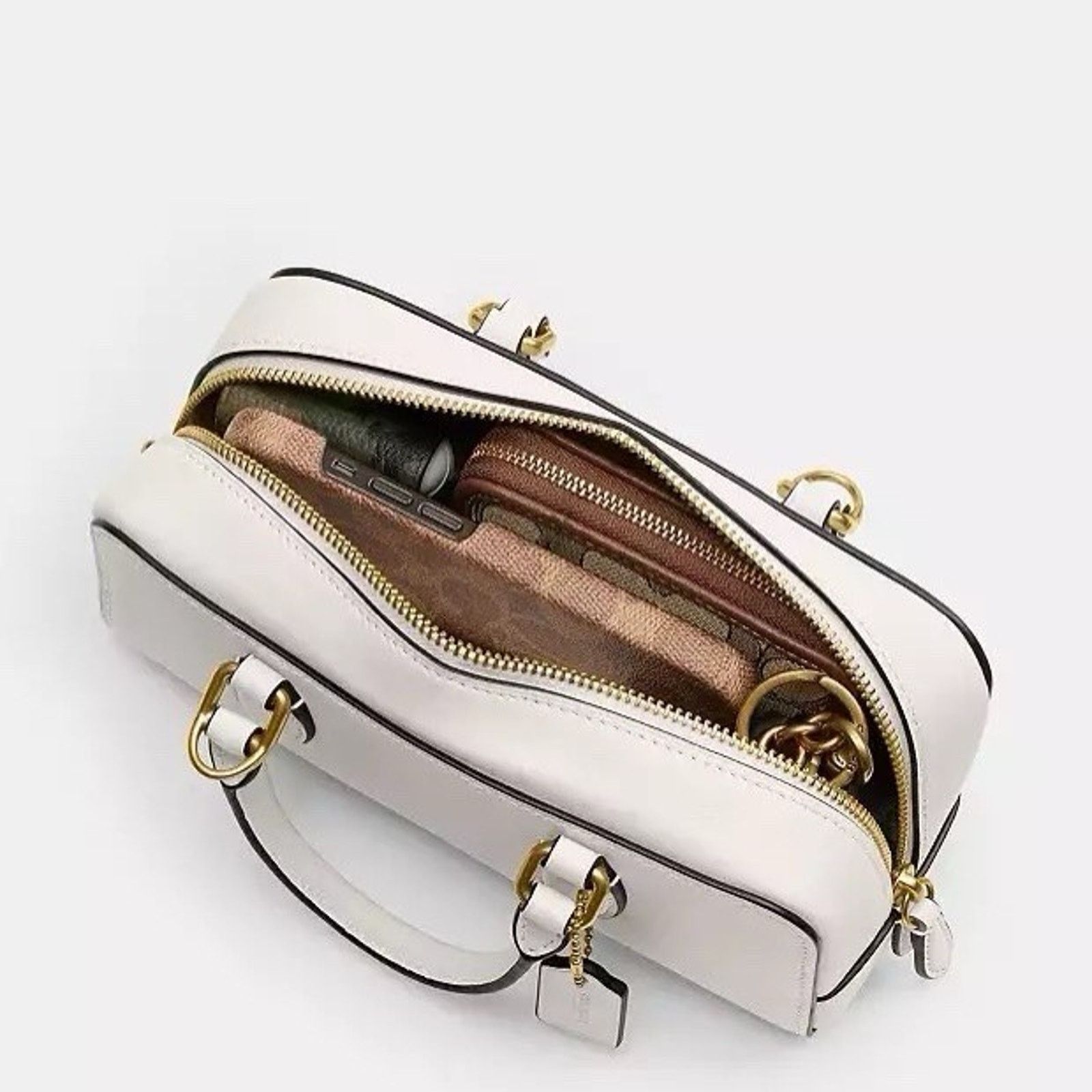 Coach NWT Coach Bowery Satchel 22 Brass/Chalk White Leather CY917 Size ONE SIZE - 12 Thumbnail