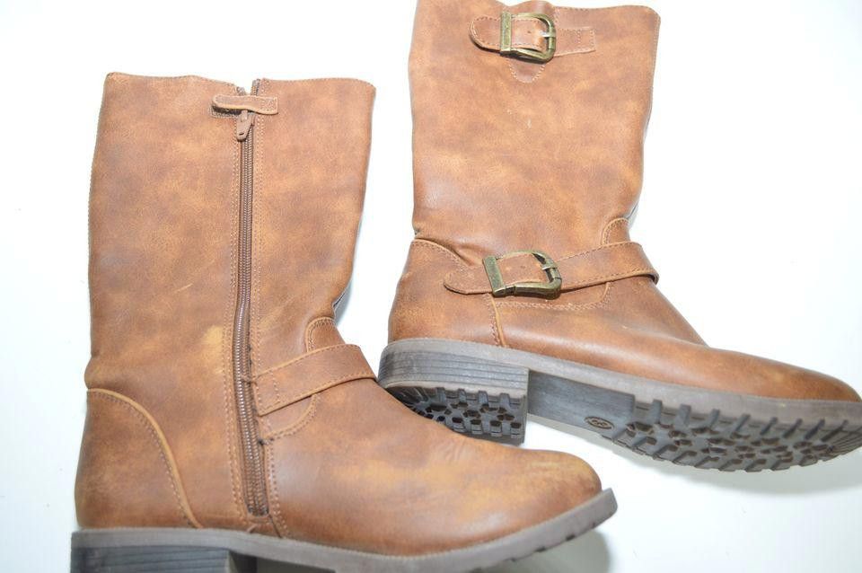 Designer Brown Faux Leather Mid-Calf Buckle Boots - Size 3 Size US 7.5 / IT 37.5 - 3 Thumbnail