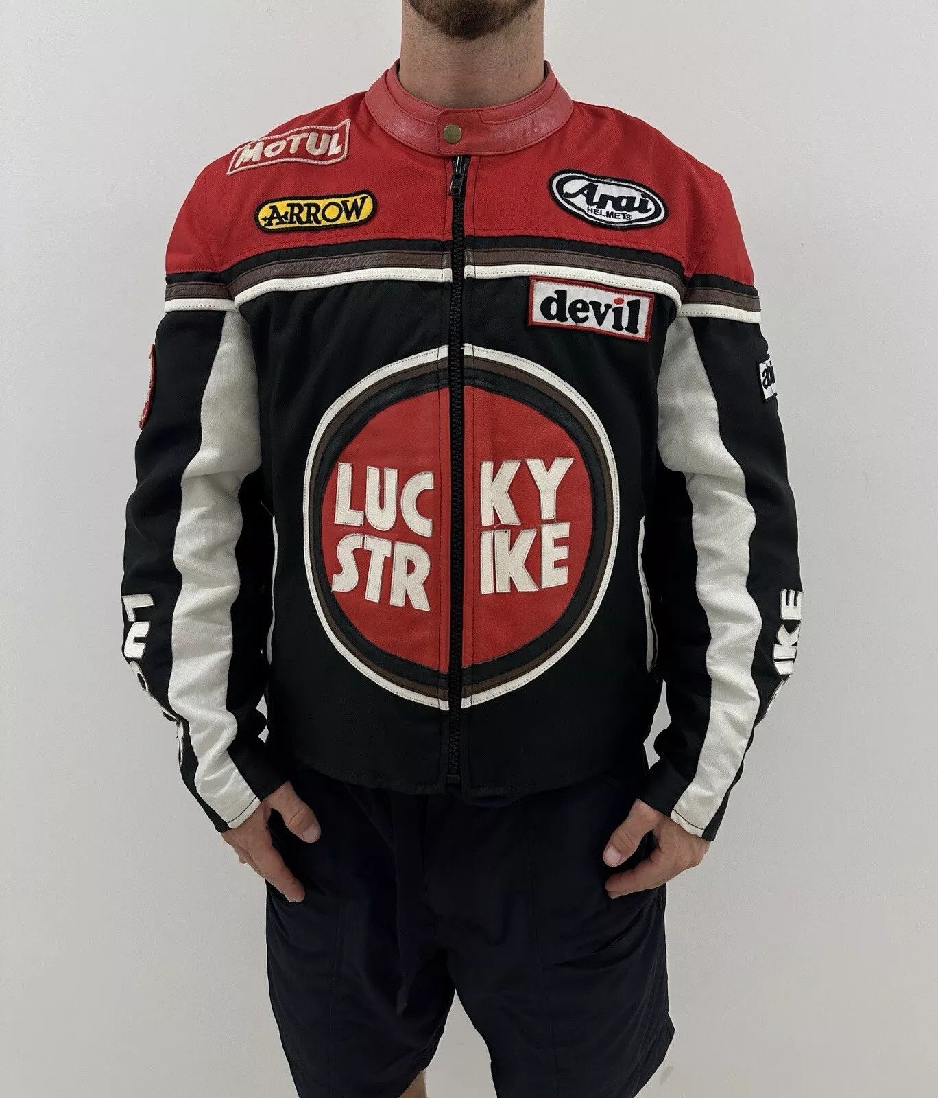 Vintage Vintage 2000s Y2K Lucky Strike Racing Moto Leather Jacket Size US L / EU 52-54 / 3 - 1 Thumbnail