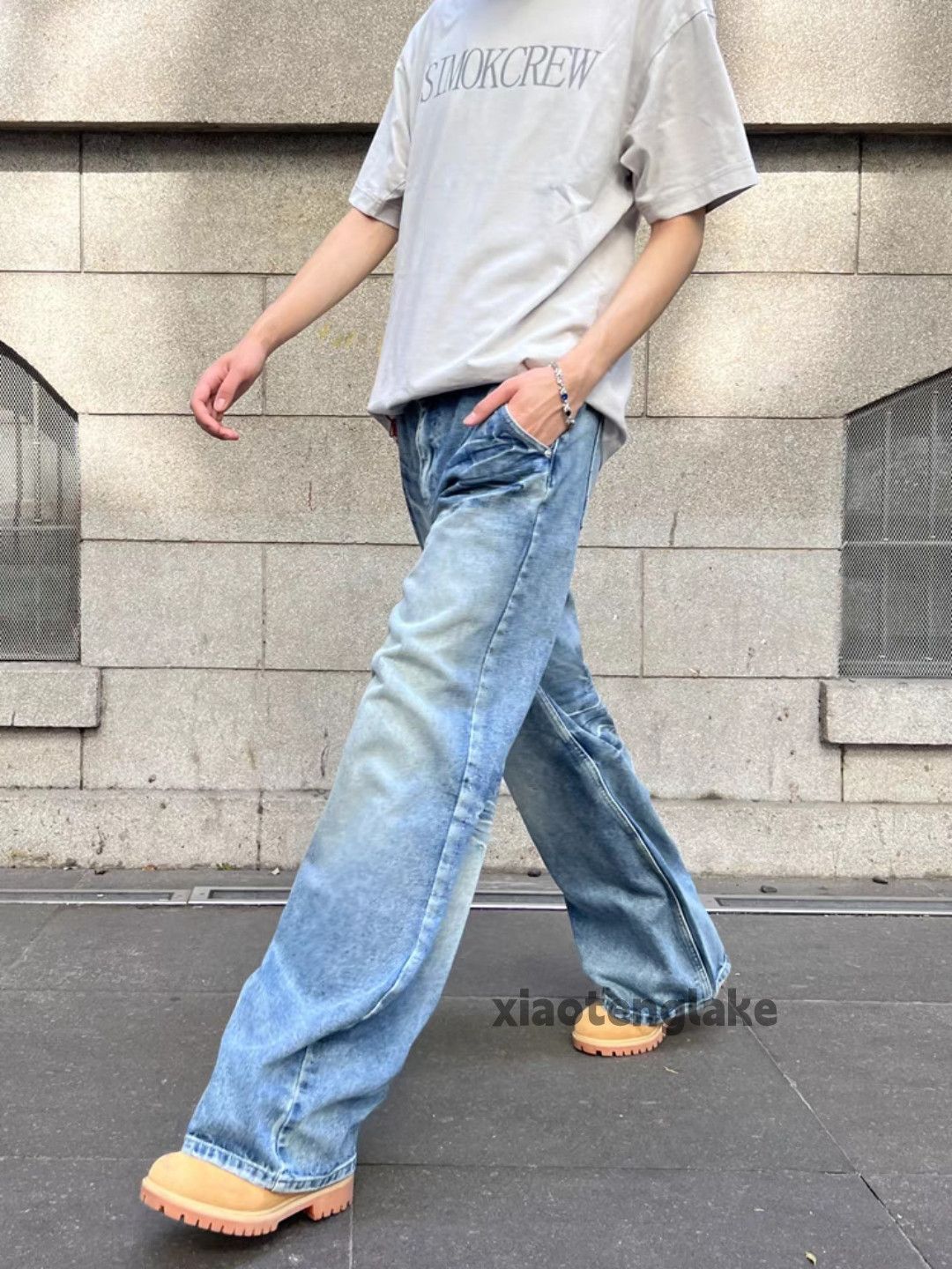 Jean Unisex washed faded loose baggy skate hiphop jeans Size US 28 / EU 44 - 5 Thumbnail