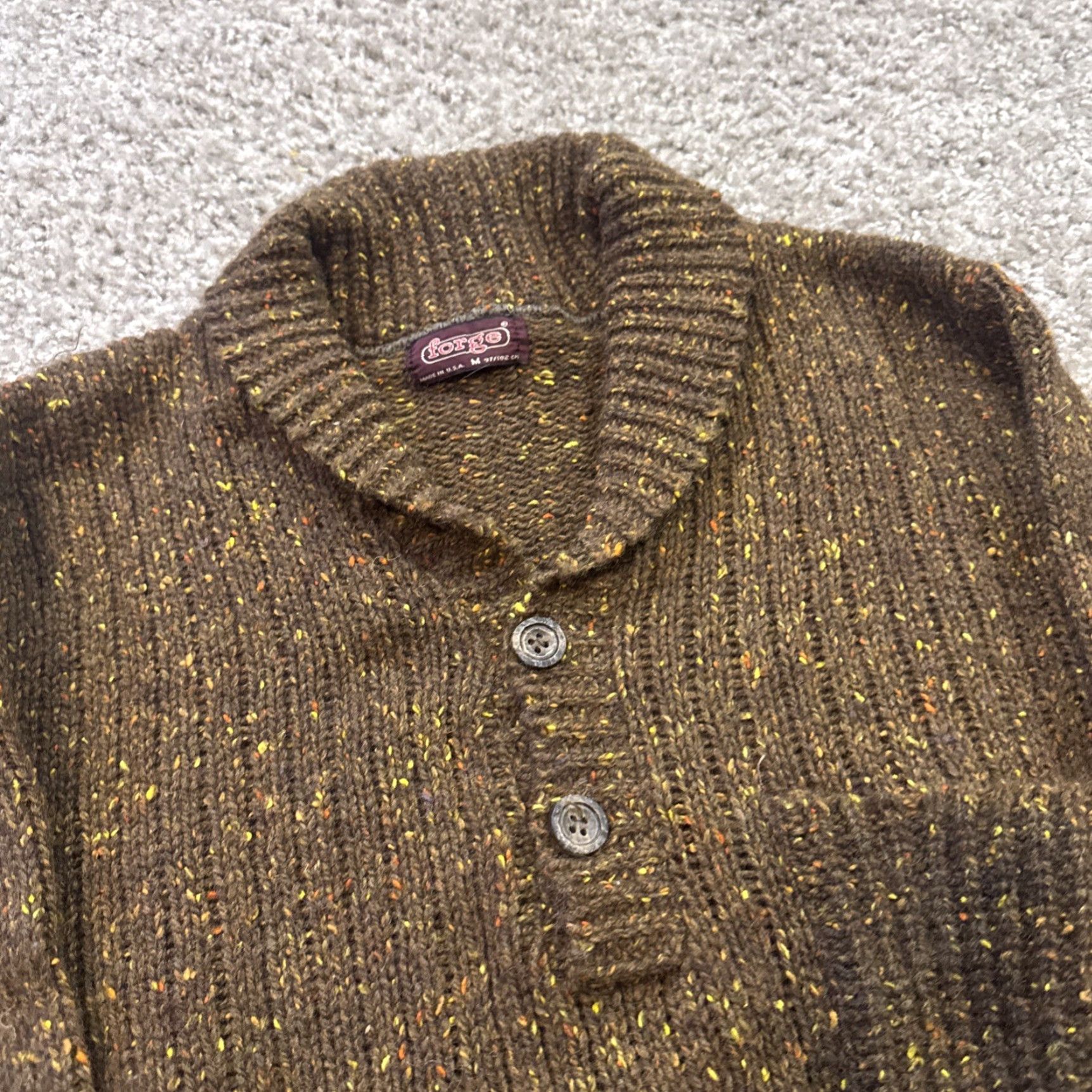 Vintage VINTAGE 70s Brown Acrylic Knit Yellow Orange Speckle Cowl Neck Sweater M Forge Size M / US 6-8 / IT 42-44 - 4 Thumbnail