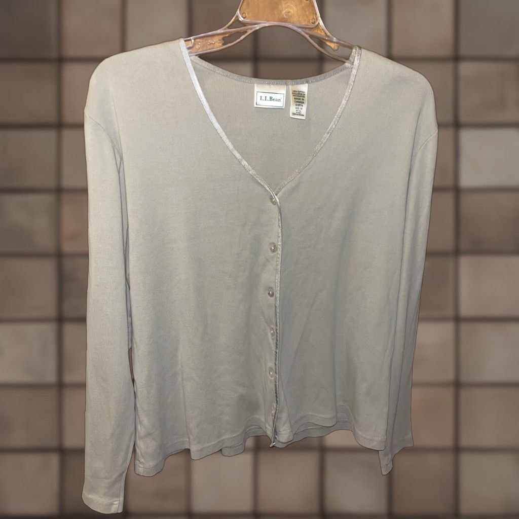 Vintage L.L. Bean Women's Cotton Button-Down Shirt Collarless Long Sleeve Casual Sage Medium Size M / US 6-8 / IT 42-44 - 1 Thumbnail