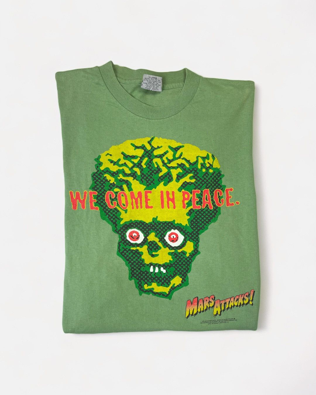 image of Band Tees x Movie Mars Attacks - 1996 We Come In Peace Promo T-Shirt in Green, Men's (Size XL)