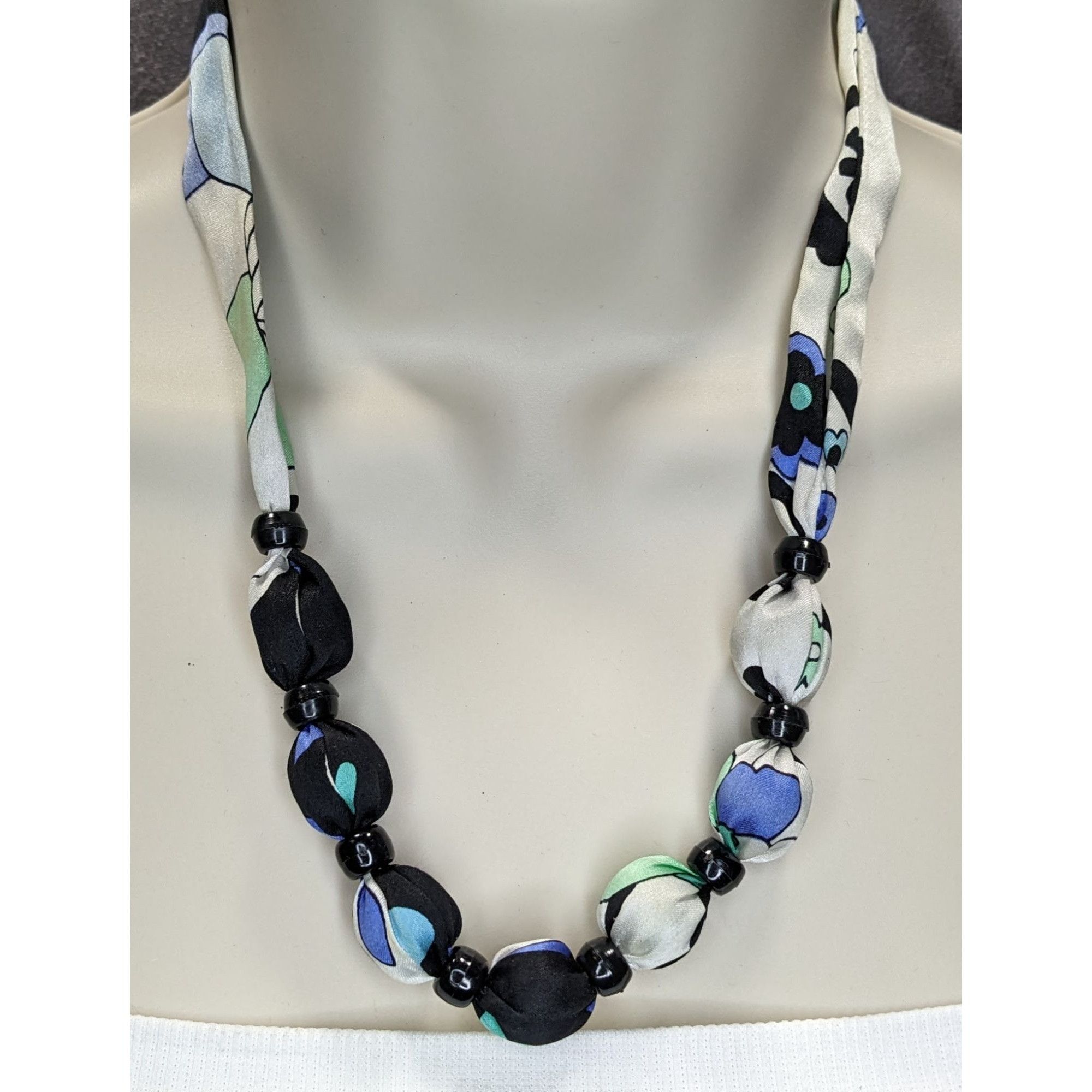 Other Vintage Beaded Scarf Necklace Black White Blue Retro 60s 70s Size ONE SIZE - 4 Thumbnail