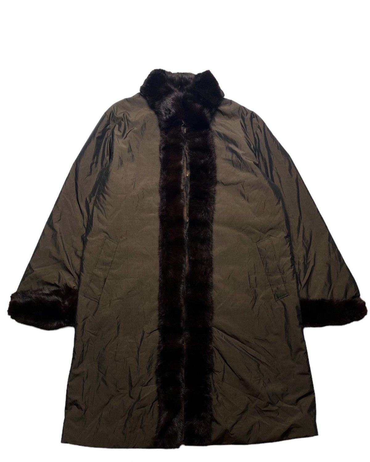 Designer 1990s Christian Aujard Paris Iridescent Trim Fur Long Coat Size US L / EU 52-54 / 3 - 1 Thumbnail