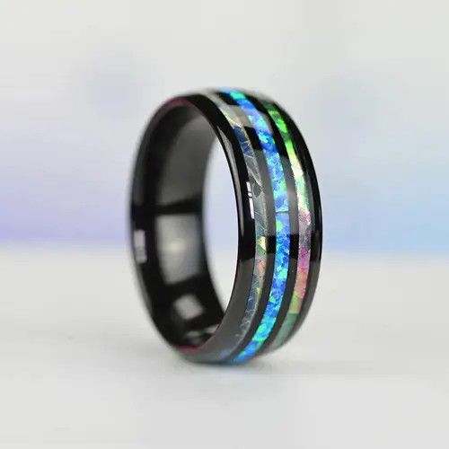 Jewelry × Vintage Inlay Abalone Shell Blue Opal Rings Size ONE SIZE - 1 Thumbnail