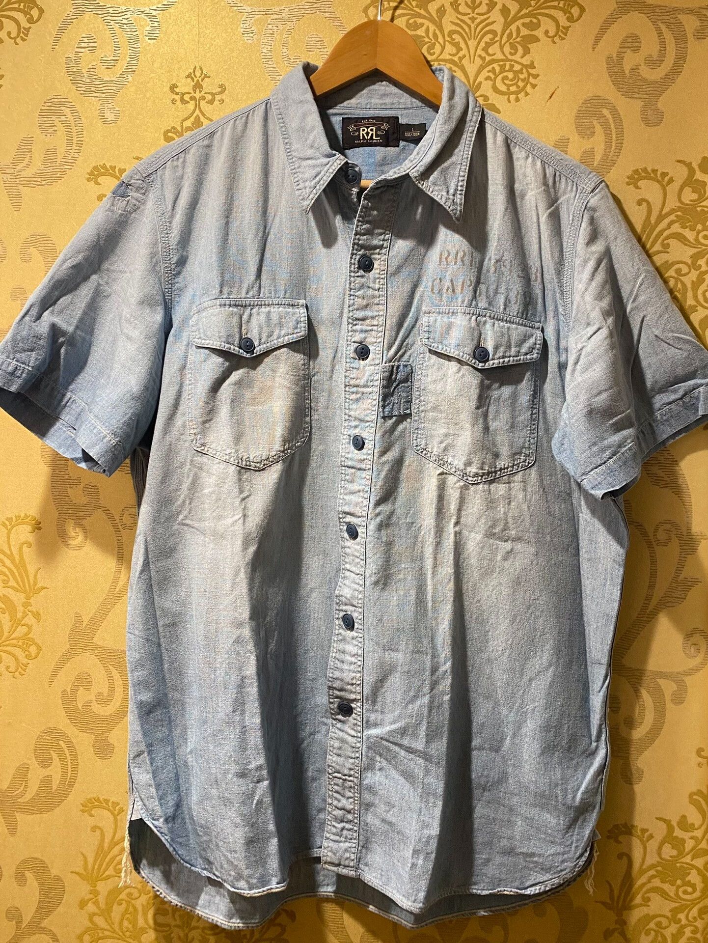 RRL Ralph Lauren Vintage Blue Military Patch Shirt Size US L / EU 52-54 / 3 - 1 Thumbnail