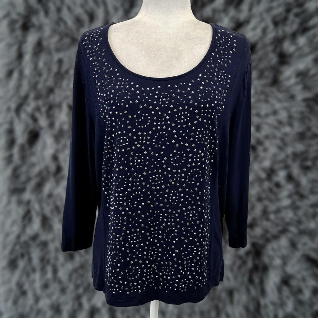 Vintage Chico's Studded Tunic Top Navy Blue Women's Casual Shirt Size 3 Size XS / US 0-2 / IT 36-38 - 1 Thumbnail