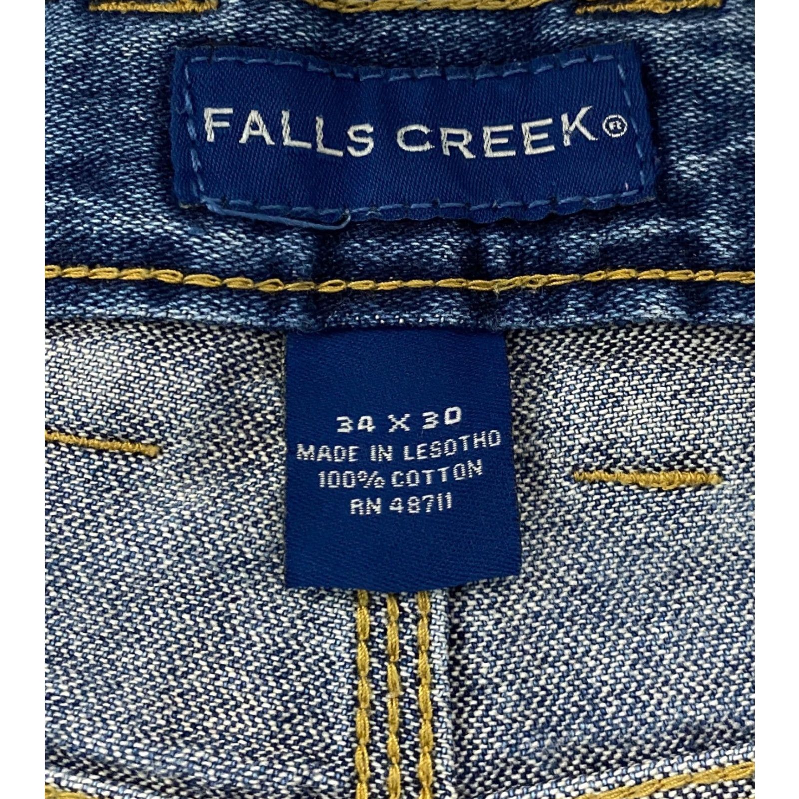 Vintage Falls Creek Mens Jeans Size 34x30 Blue Wide-Leg Straight Carpenter Denim Cotton 5-Pocket Mens Regular 34in Inseam Blue Jeans Size US 34 / EU 50 - 3 Thumbnail