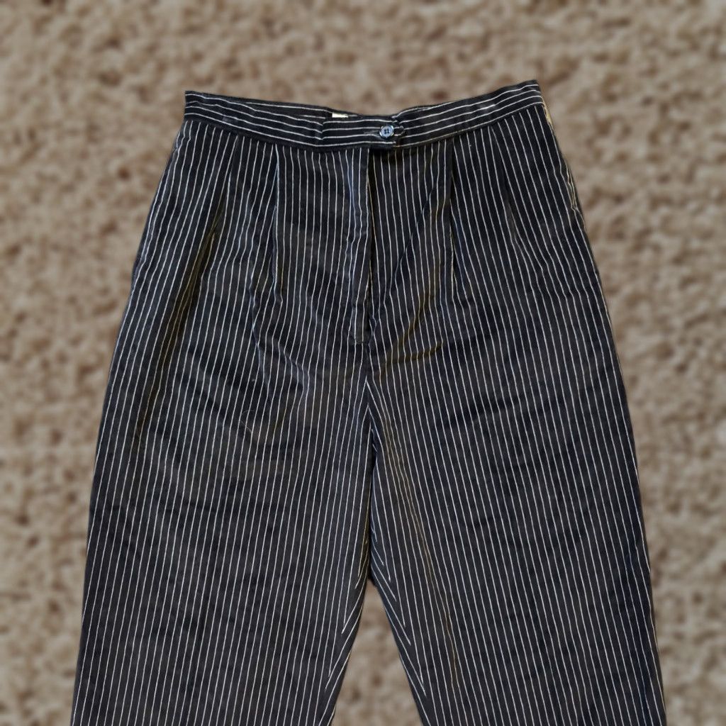 Bill Blass VINTAGE Bil Blass Pants Womens Size 12 Black Velour Striped Tapered Pleated 90s Womens Size 34" / US 12 / IT 48 - 1 Thumbnail