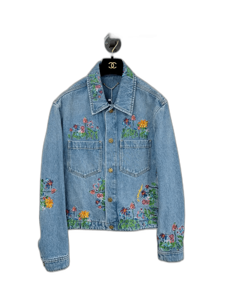Louis Vuitton Louis Vuitton Denim Jacket with Floral Embroidery-2506 Size L / US 10 / IT 46 - 1 Thumbnail